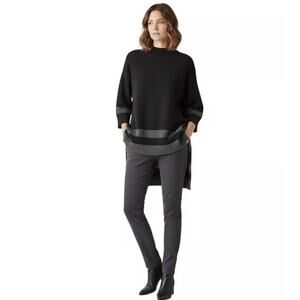 L.K. Bennett Saphy Sweater Womens Medium Black Charcoal Stripe Mock Neck Tunic